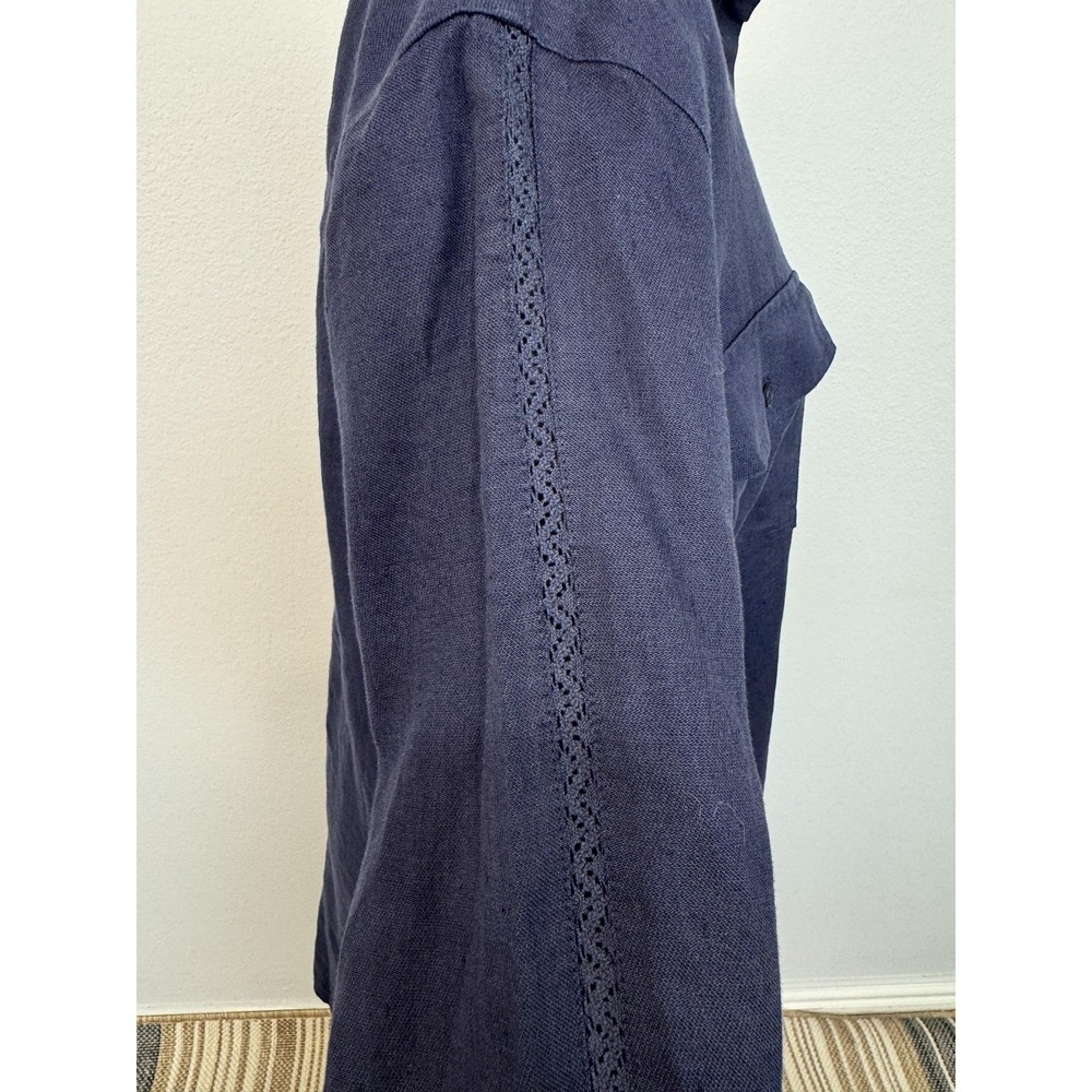 Outerknown Shirt Dress Women's XS Blue Linen Organic Cotton Crochet Long Sleeve - Picture 7 of 16